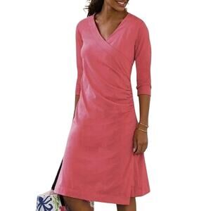 Soft Surroundings Wear Anywhere Dress Stretch Knit Pink Faux Wrap V-neck XL